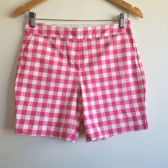 Boden Pants - Boden, RIVIERA Gingham Check Chino Shorts, Pink and White, Size US 4